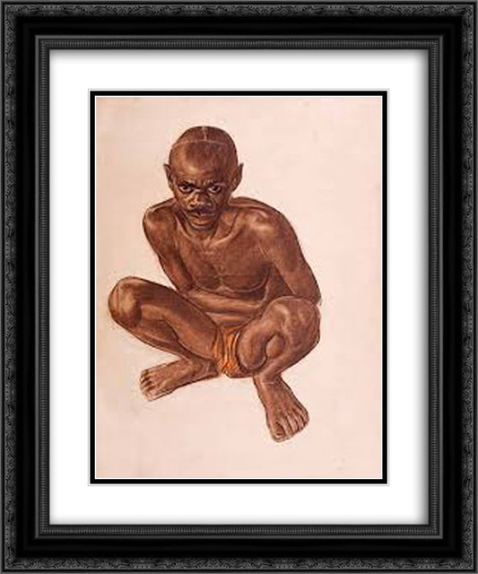 Masua from the Tic-tic tribe 20x24 Black Ornate Wood Framed Art Print Poster with Double Matting by Jacovleff, Alexandre
