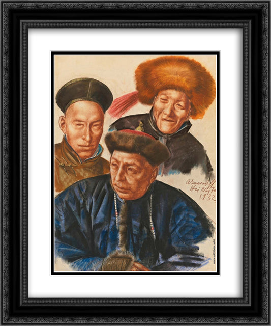 Mongolian Chiefs 20x24 Black Ornate Wood Framed Art Print Poster with Double Matting by Jacovleff, Alexandre