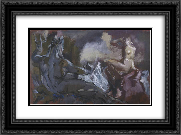 Neptune and Andromeda 24x18 Black Ornate Wood Framed Art Print Poster with Double Matting by Jacovleff, Alexandre