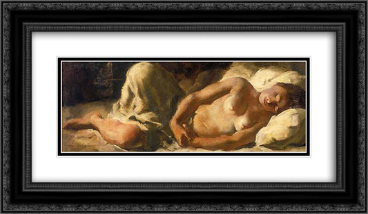 Nu sleeping 24x14 Black Ornate Wood Framed Art Print Poster with Double Matting by Jacovleff, Alexandre