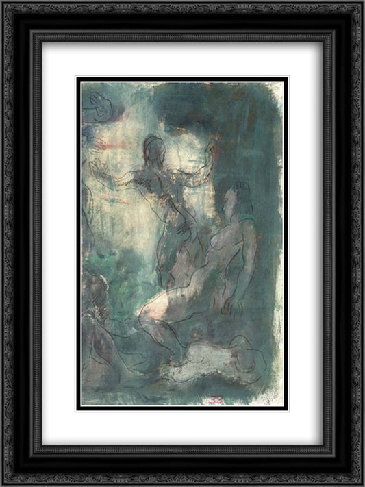Nude Figures in a Room 18x24 Black Ornate Wood Framed Art Print Poster with Double Matting by Jacovleff, Alexandre