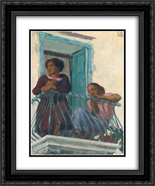 On the Balcony 20x24 Black Ornate Wood Framed Art Print Poster with Double Matting by Jacovleff, Alexandre