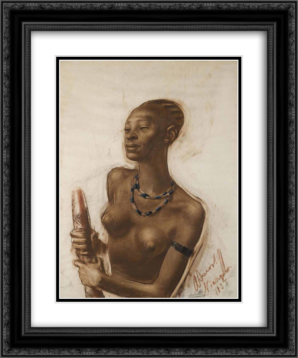 Portrait of mangbetu woman 20x24 Black Ornate Wood Framed Art Print Poster with Double Matting by Jacovleff, Alexandre