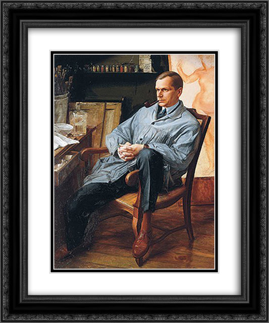 Portrait of Vasily Shuhaev in his Studio 20x24 Black Ornate Wood Framed Art Print Poster with Double Matting by Jacovleff, Alexandre