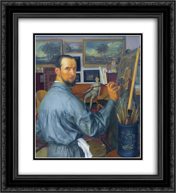 Self-portrait 20x22 Black Ornate Wood Framed Art Print Poster with Double Matting by Jacovleff, Alexandre
