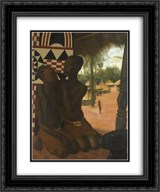 Titi and Naranghe, Daughters of Chief Eki Bondo 20x24 Black Ornate Wood Framed Art Print Poster with Double Matting by Jacovleff, Alexandre
