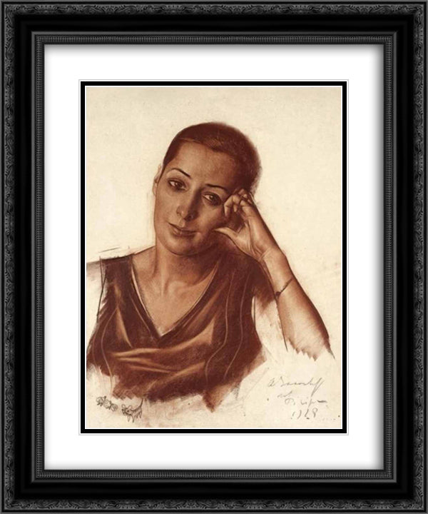 Woman's portrait 20x24 Black Ornate Wood Framed Art Print Poster with Double Matting by Jacovleff, Alexandre