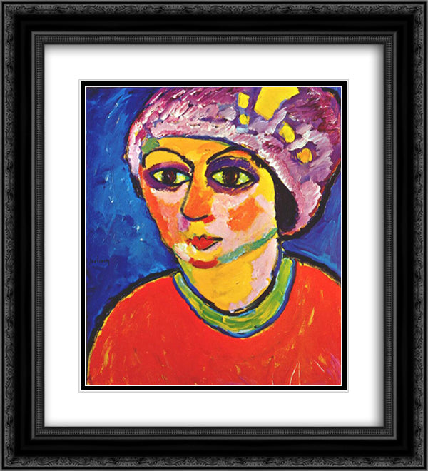 Der violette Turban 20x22 Black Ornate Wood Framed Art Print Poster with Double Matting by von Jawlensky, Alexej