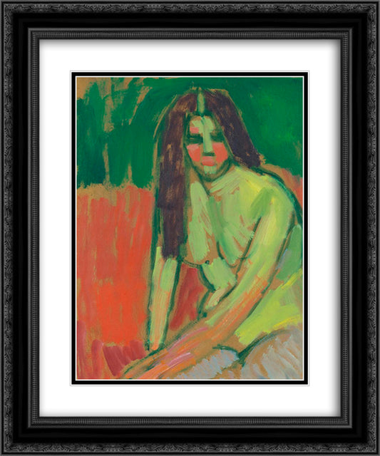 Half-nude figure with long hair sitting bent 20x24 Black Ornate Wood Framed Art Print Poster with Double Matting by von Jawlensky, Alexej