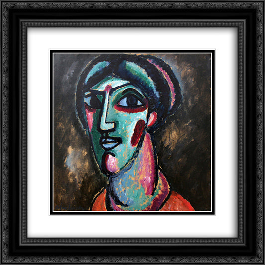 Head in Black and Green 20x20 Black Ornate Wood Framed Art Print Poster with Double Matting by von Jawlensky, Alexej