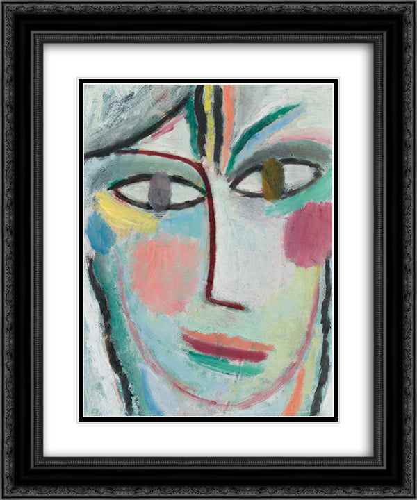 Head of a woman, Femina 20x24 Black Ornate Wood Framed Art Print Poster with Double Matting by von Jawlensky, Alexej