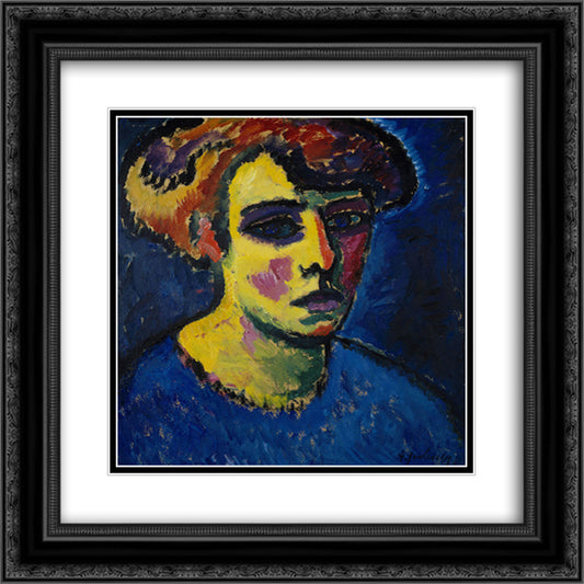 Head of a Woman 20x20 Black Ornate Wood Framed Art Print Poster with Double Matting by von Jawlensky, Alexej