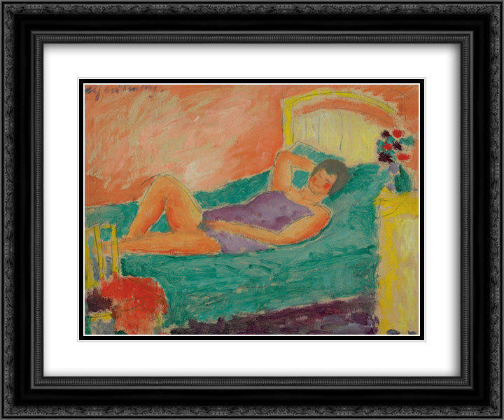 Liegendes Madchen 24x20 Black Ornate Wood Framed Art Print Poster with Double Matting by von Jawlensky, Alexej