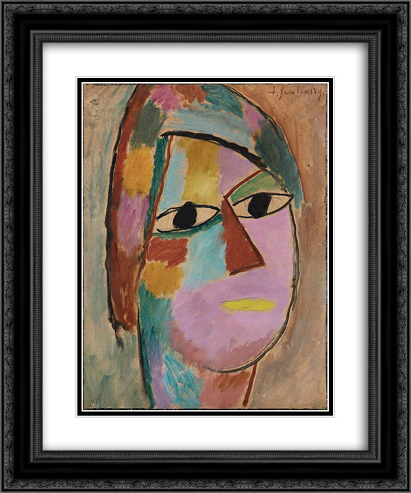 Mystischer Kopf Frauenkopf - gelber Mund 20x24 Black Ornate Wood Framed Art Print Poster with Double Matting by von Jawlensky, Alexej