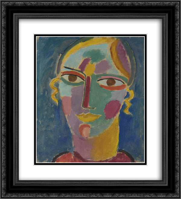 Mystischer Kopf Frauenkopf auf blauem Grund 20x22 Black Ornate Wood Framed Art Print Poster with Double Matting by von Jawlensky, Alexej