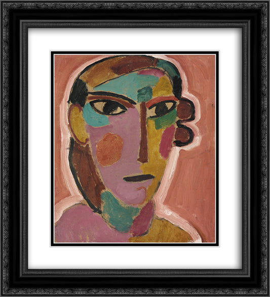 Mystischer Kopf Frauenkopf auf rotem Grund 20x22 Black Ornate Wood Framed Art Print Poster with Double Matting by von Jawlensky, Alexej