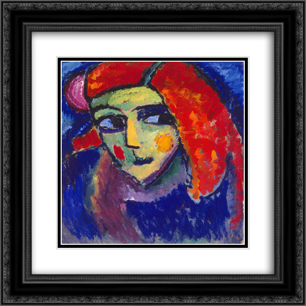 Pale Woman with Red Hair 20x20 Black Ornate Wood Framed Art Print Poster with Double Matting by von Jawlensky, Alexej