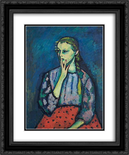 Portrait of a Girl 20x24 Black Ornate Wood Framed Art Print Poster with Double Matting by von Jawlensky, Alexej