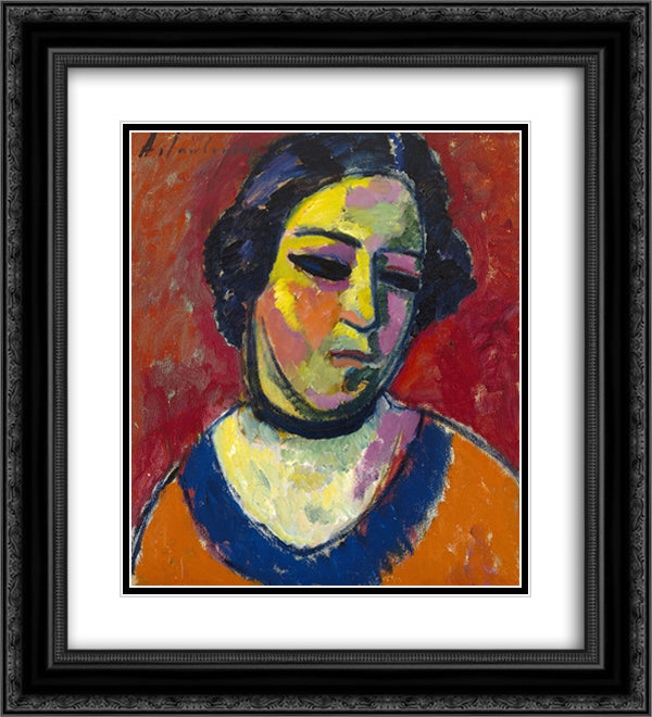 Portrait of a Woman 20x22 Black Ornate Wood Framed Art Print Poster with Double Matting by von Jawlensky, Alexej