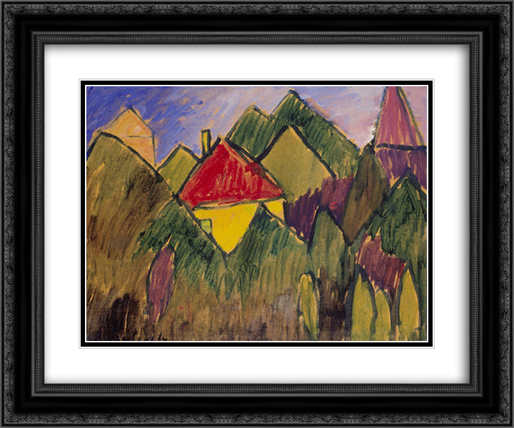 Rote Giebel - Rote Dacher 24x20 Black Ornate Wood Framed Art Print Poster with Double Matting by von Jawlensky, Alexej