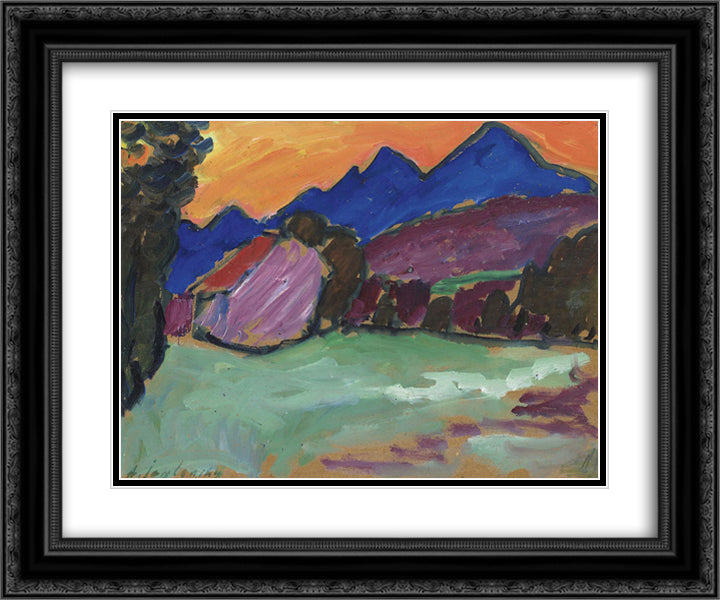 Roter Abend - Blaue Berge 24x20 Black Ornate Wood Framed Art Print Poster with Double Matting by von Jawlensky, Alexej