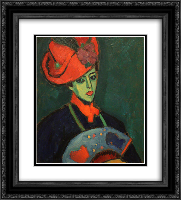 Schokko with Red Hat 20x22 Black Ornate Wood Framed Art Print Poster with Double Matting by von Jawlensky, Alexej