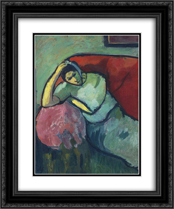 Sitzende Frau 20x24 Black Ornate Wood Framed Art Print Poster with Double Matting by von Jawlensky, Alexej