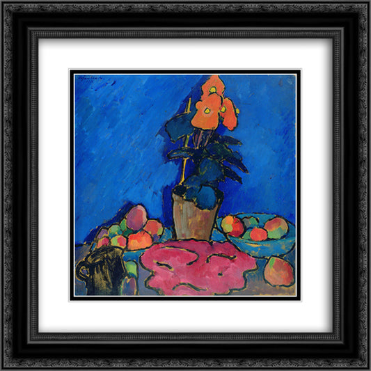 Still Life with Begonia 20x20 Black Ornate Wood Framed Art Print Poster with Double Matting by von Jawlensky, Alexej