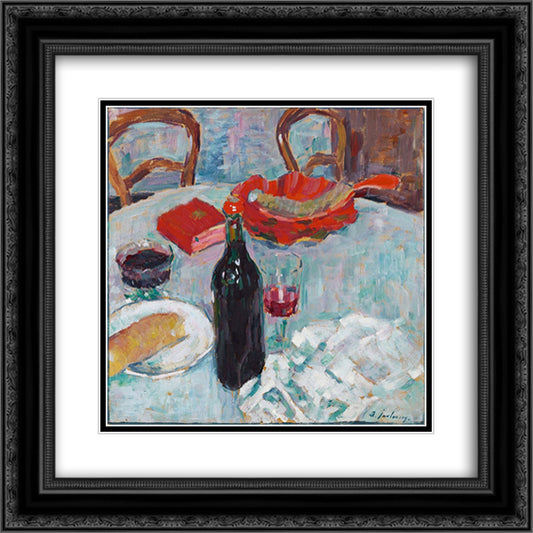 Stilleben mit Weinflasche 20x20 Black Ornate Wood Framed Art Print Poster with Double Matting by von Jawlensky, Alexej