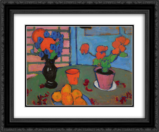 Still-life with flowers and oranges 24x20 Black Ornate Wood Framed Art Print Poster with Double Matting by von Jawlensky, Alexej