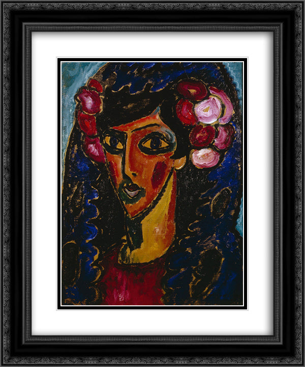 The Blue Mantilla 20x24 Black Ornate Wood Framed Art Print Poster with Double Matting by von Jawlensky, Alexej