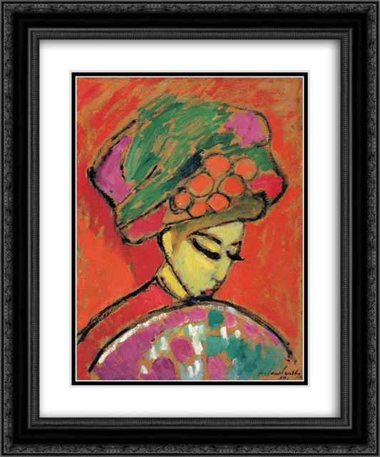 Young Girl with a flowered hat 20x24 Black Ornate Wood Framed Art Print Poster with Double Matting by von Jawlensky, Alexej