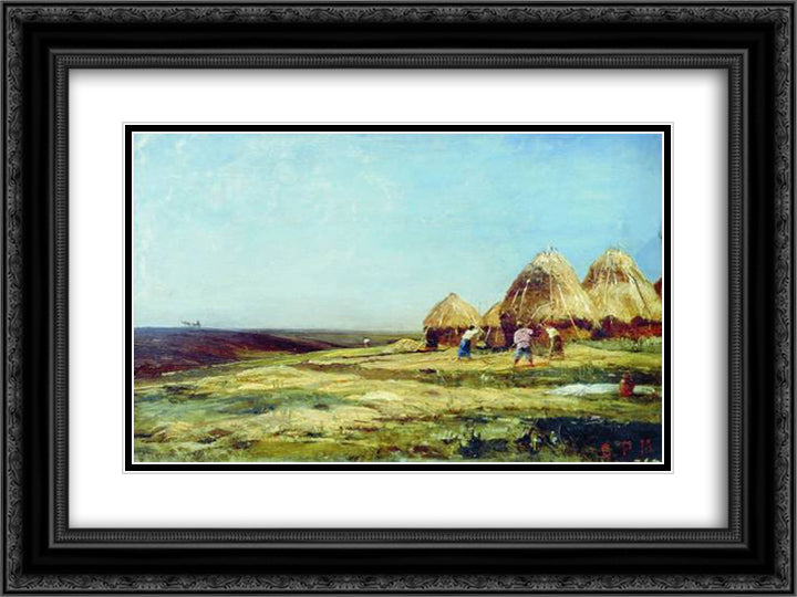 Ablyazov. Threshing 24x18 Black Ornate Wood Framed Art Print Poster with Double Matting by Bogolyubov, Alexey