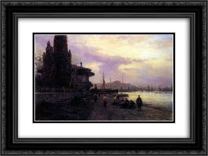 Embankment of Constantinople 24x18 Black Ornate Wood Framed Art Print Poster with Double Matting by Bogolyubov, Alexey