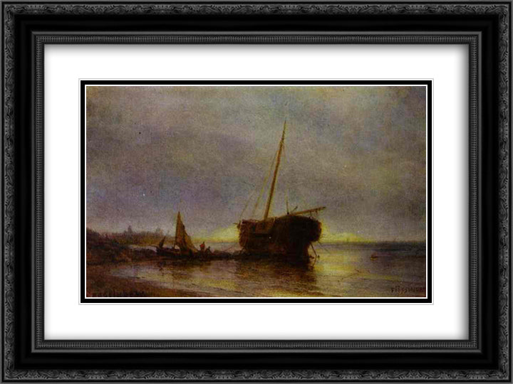 Longboat 24x18 Black Ornate Wood Framed Art Print Poster with Double Matting by Bogolyubov, Alexey