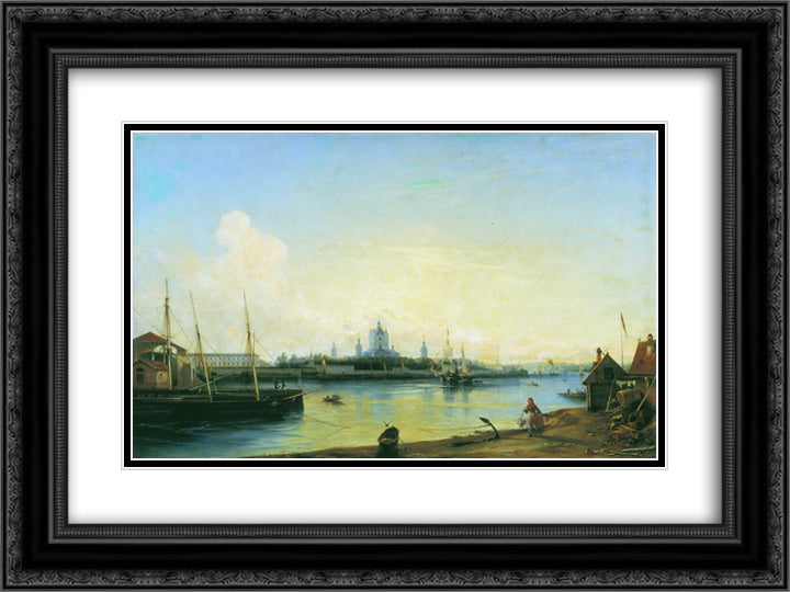 Smolny as seen from Bolshaya Okhta 24x18 Black Ornate Wood Framed Art Print Poster with Double Matting by Bogolyubov, Alexey