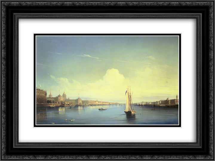 St. Petersburg at Sunset 24x18 Black Ornate Wood Framed Art Print Poster with Double Matting by Bogolyubov, Alexey