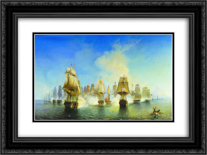 The Battle of Athos 24x18 Black Ornate Wood Framed Art Print Poster with Double Matting by Bogolyubov, Alexey