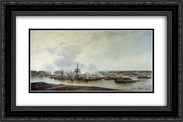 The Battle of Gangut, July 27, 1714 24x16 Black Ornate Wood Framed Art Print Poster with Double Matting by Bogolyubov, Alexey