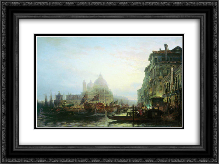 Venice at night 24x18 Black Ornate Wood Framed Art Print Poster with Double Matting by Bogolyubov, Alexey