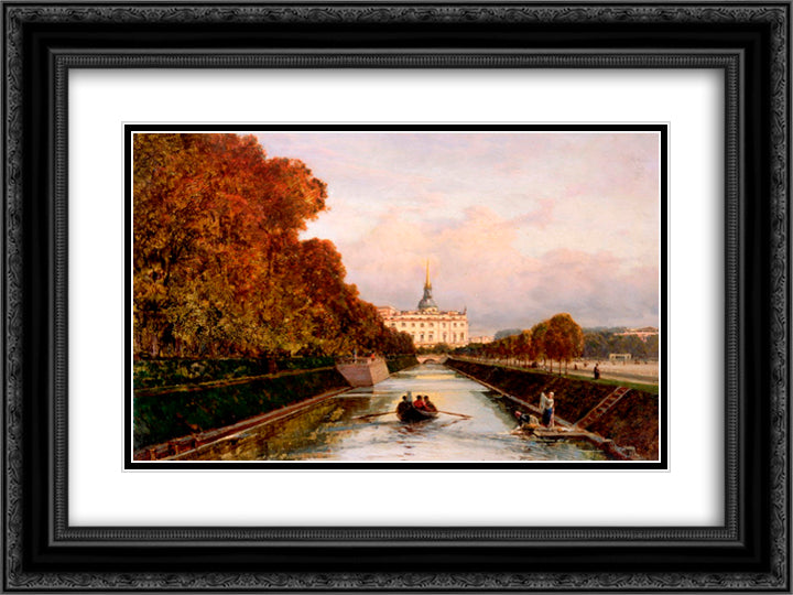 View to Michael's Castle in Petersburg from Lebiazhy Canal 24x18 Black Ornate Wood Framed Art Print Poster with Double Matting by Bogolyubov, Alexey