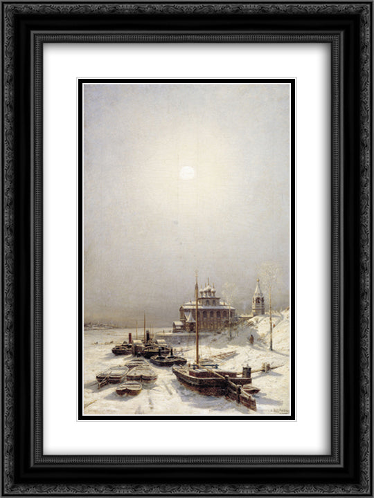 Winter in Borisoglebsk 18x24 Black Ornate Wood Framed Art Print Poster with Double Matting by Bogolyubov, Alexey