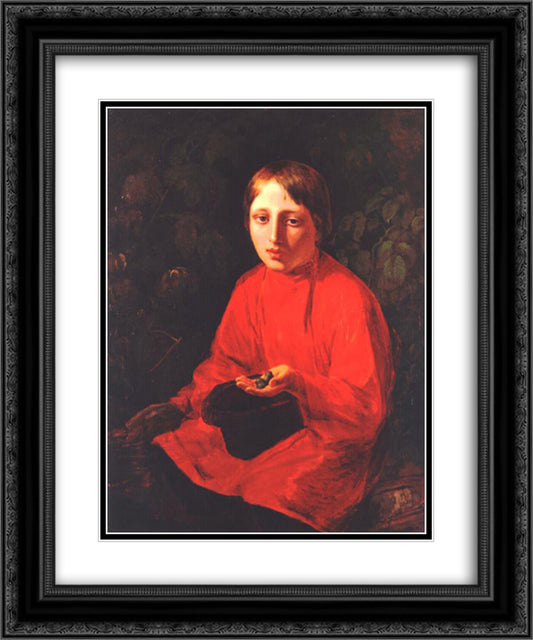 A Boy in a Red Shirt 20x24 Black Ornate Wood Framed Art Print Poster with Double Matting by Venetsianov, Alexey