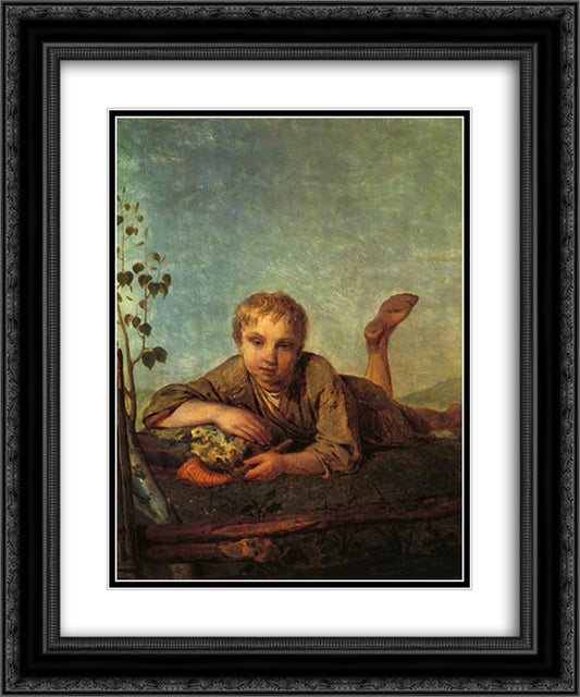 A Herd-Boy with a Pipe 20x24 Black Ornate Wood Framed Art Print Poster with Double Matting by Venetsianov, Alexey