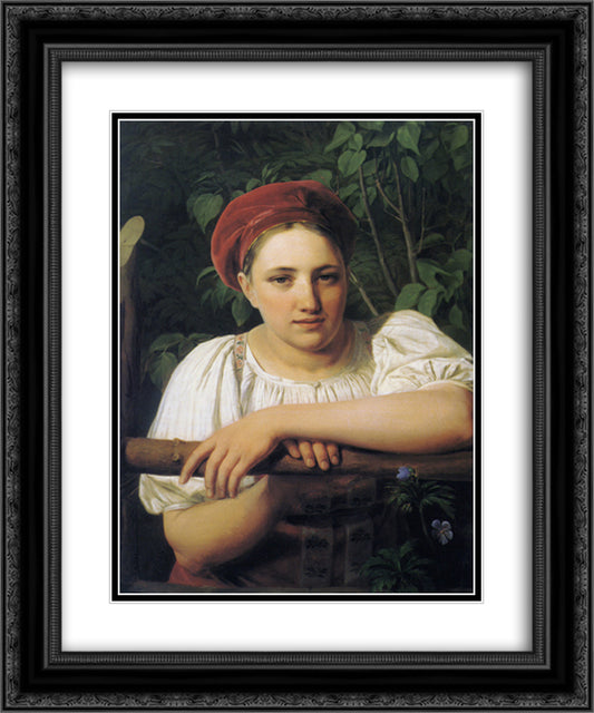 A Peasant girl from Tver 20x24 Black Ornate Wood Framed Art Print Poster with Double Matting by Venetsianov, Alexey