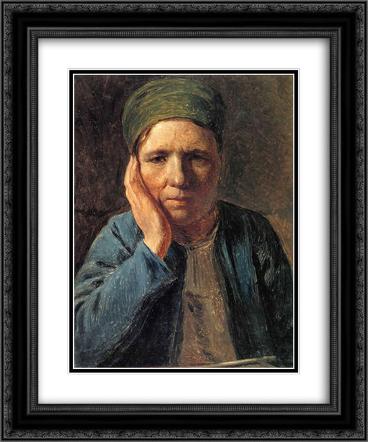 A Peasant Woman, Resting on Her Hand 20x24 Black Ornate Wood Framed Art Print Poster with Double Matting by Venetsianov, Alexey