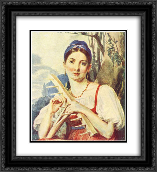 A Peasant Woman with a Rake 20x22 Black Ornate Wood Framed Art Print Poster with Double Matting by Venetsianov, Alexey