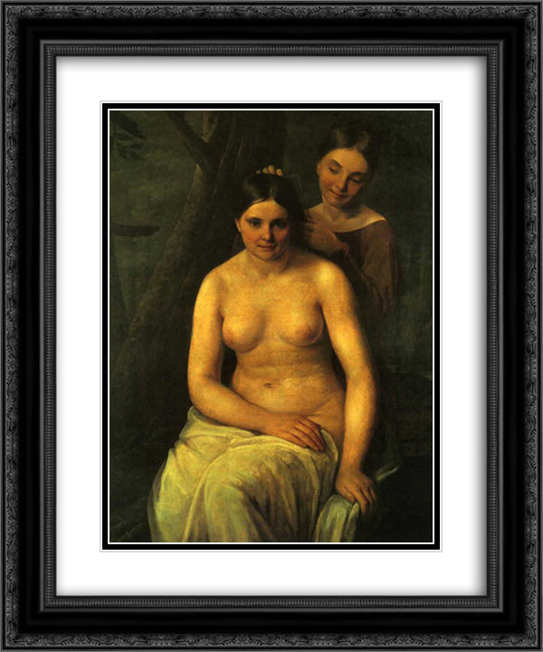 Bather 20x24 Black Ornate Wood Framed Art Print Poster with Double Matting by Venetsianov, Alexey