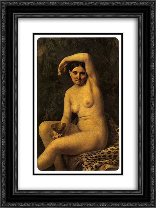 Bather with a Bowl 18x24 Black Ornate Wood Framed Art Print Poster with Double Matting by Venetsianov, Alexey