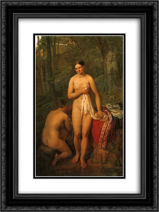 Bathers 18x24 Black Ornate Wood Framed Art Print Poster with Double Matting by Venetsianov, Alexey
